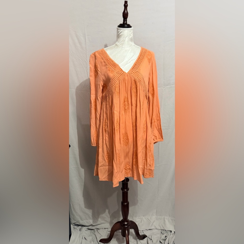 Knox Rose Orange Embroidered Long Sleeve Dress Cottagecore Boho
